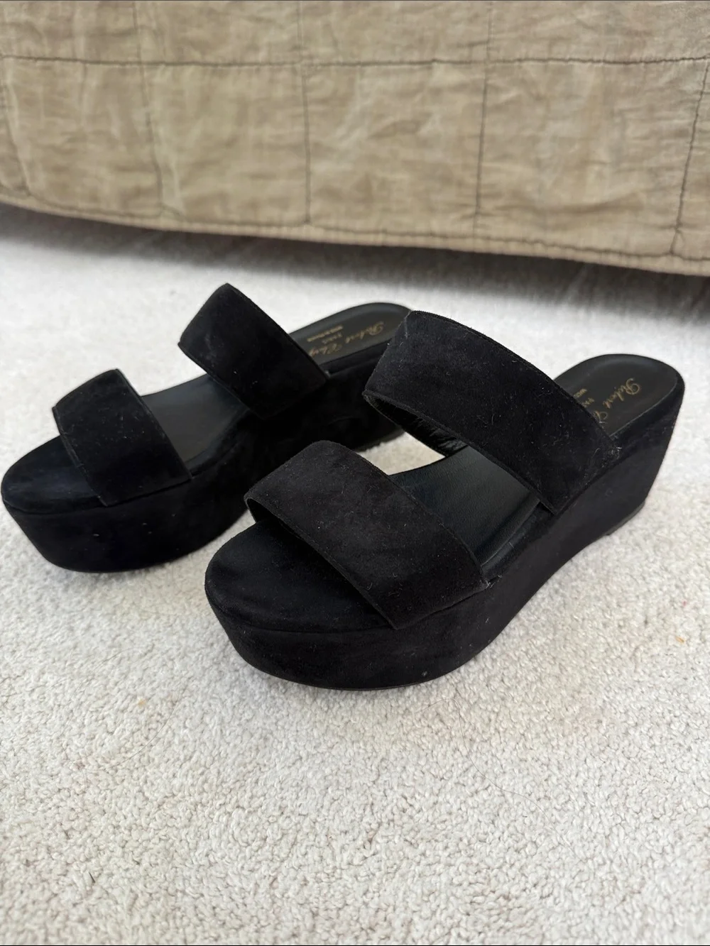 Robert Clergerie Black Suede Double-Strap Platform Slide - Women